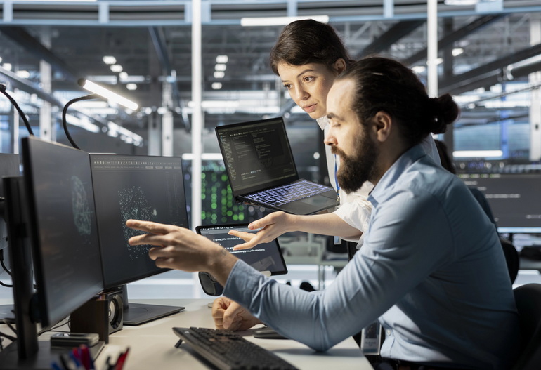 Internal IT team member consulting with their MSP co-managed IT partner